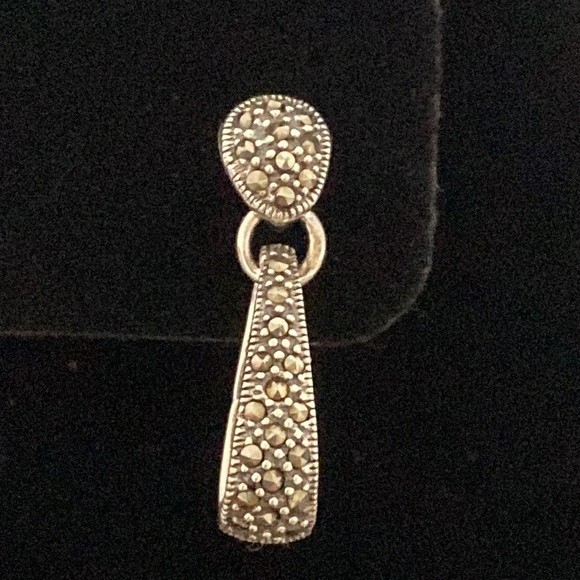 925 Sterling Silver Marcasite Dangle Earrings - Picture 2 of 8